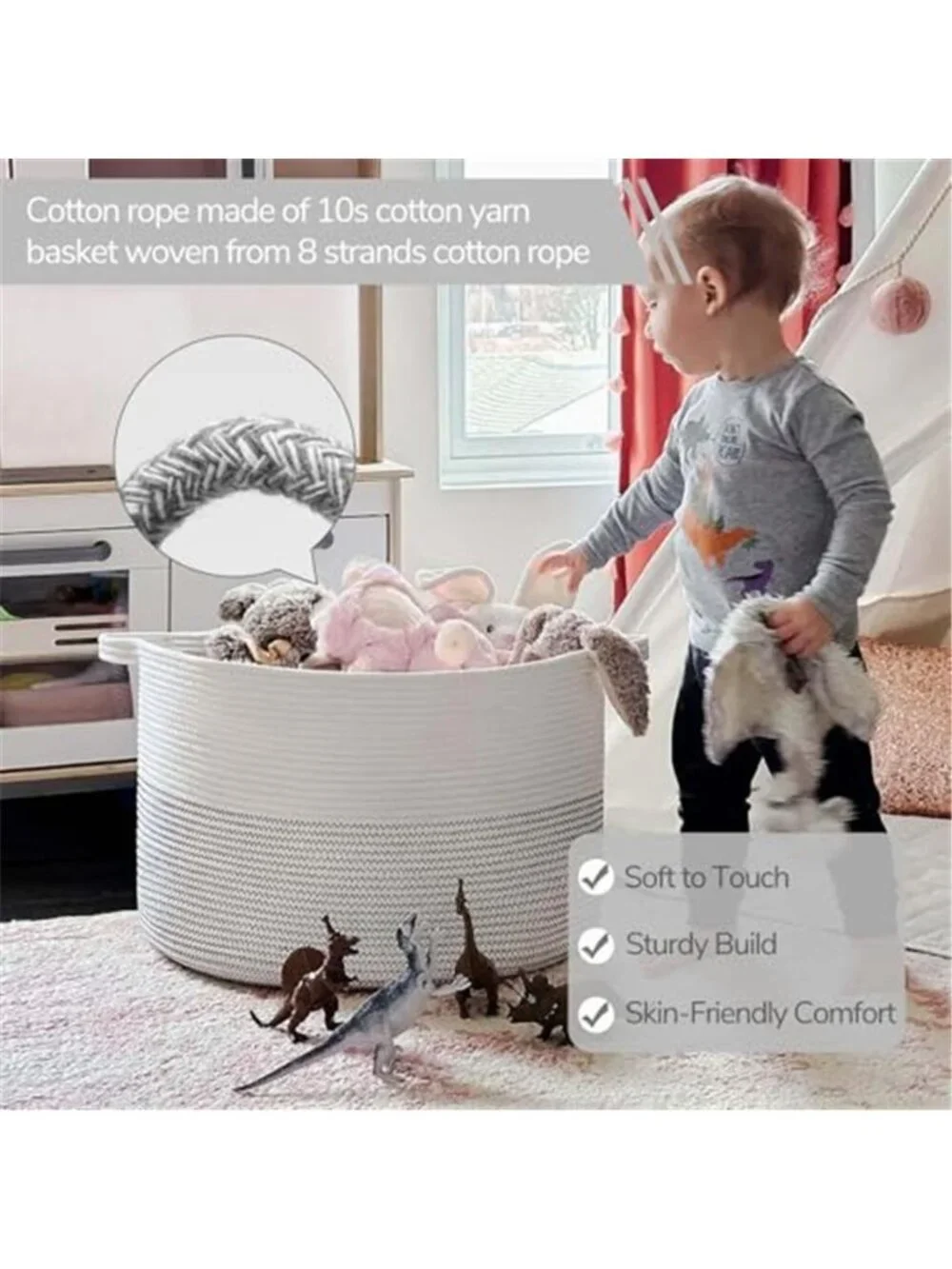 New XXXLarge Woven Rope Blanket Basket Living Room White, 90L